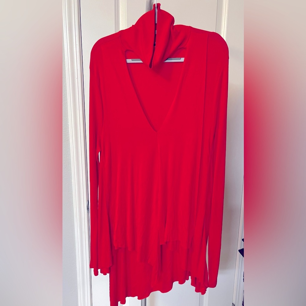 FREE PEOPLE Red Cutout Tunic TOP M